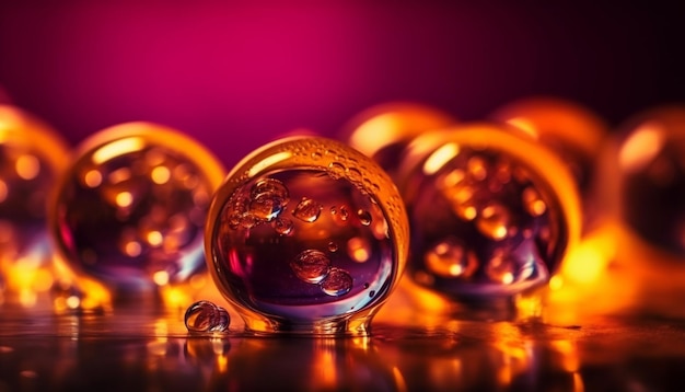 Gele capsule in glazen fles met reflectie gegenereerd door AI
