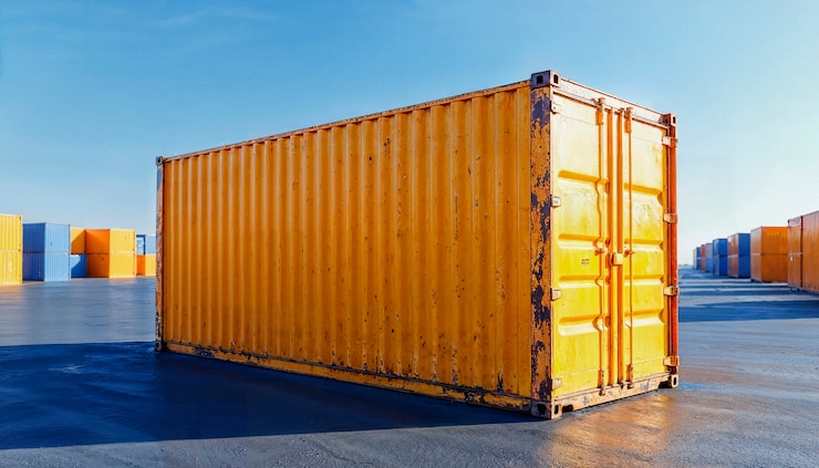 Gratis Foto gele container op een containerwerf