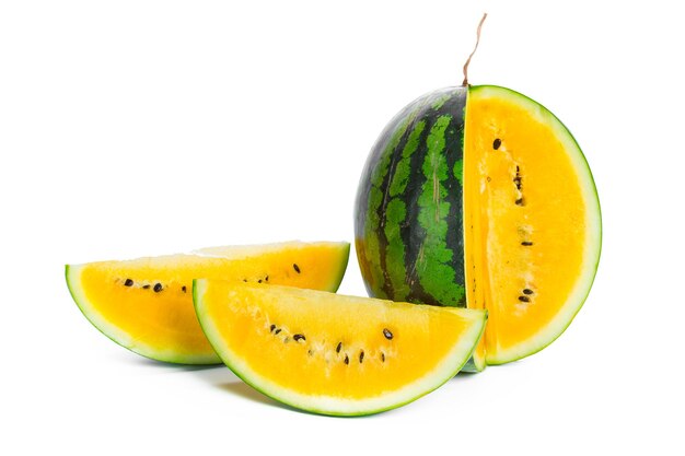Gele watermeloen op witte achtergrond Premium Foto