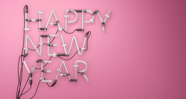 Gelukkig Nieuwjaar Neon Light Pink 3D