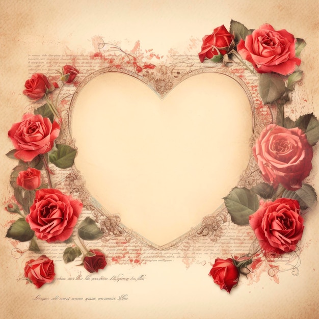 Gelukkige Valentijnsdag concept op vintage papierblad met rozen