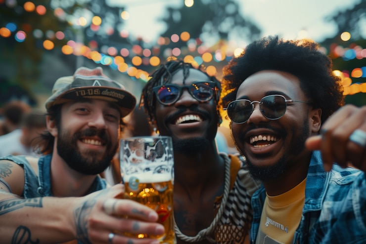 Gratis Foto gelukkige vrienden die toasten met bier.