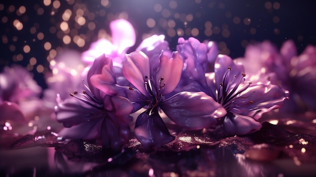 Generatieve AI illustratie van paarse bloeiende bloemen generatieve ai