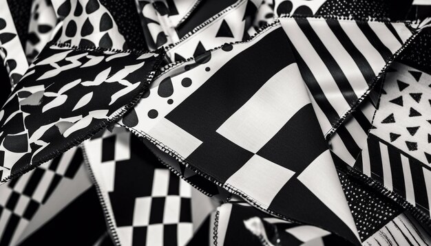 Geometrisch patchwork-textiel in elegant zwart-wit gegenereerd door AI