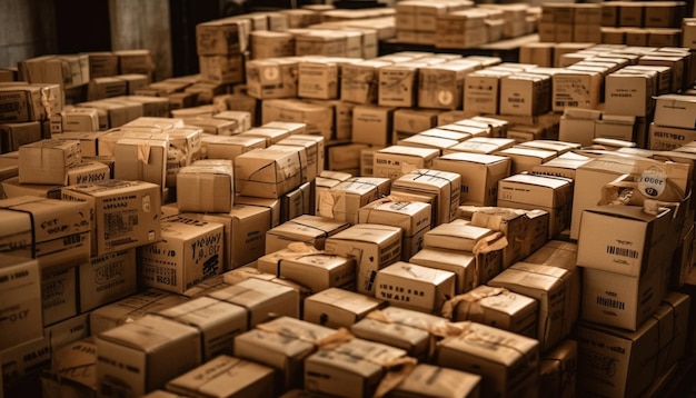 Gestapelde kartonnen dozen een geschenk voor transport gegenereerd door AI