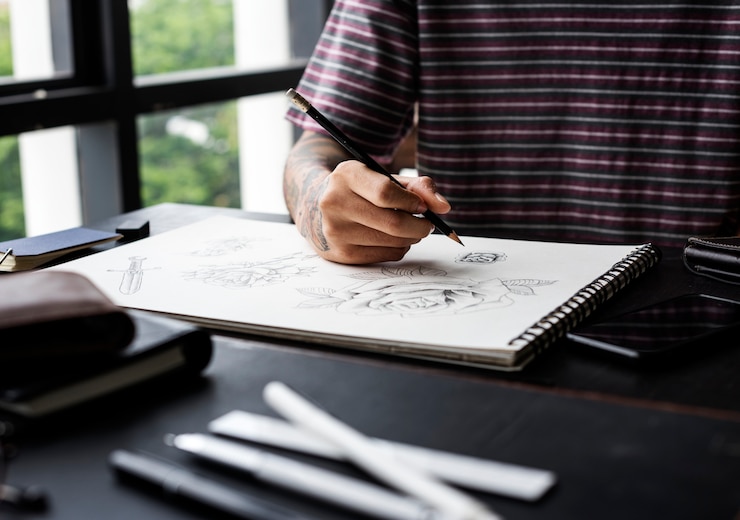 Gratis Foto getatoeëerde hand tekening kunstwerk