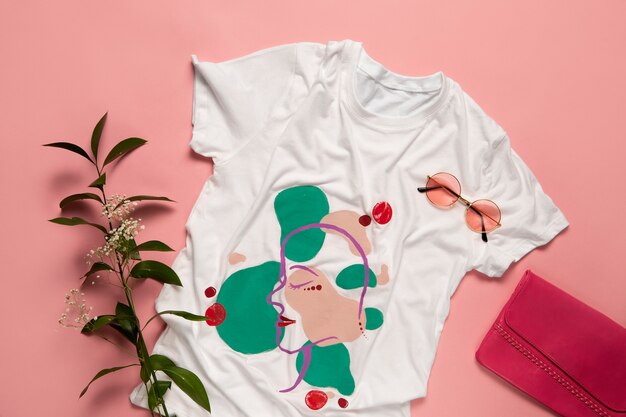 Geverfd effen wit t-shirt met kleurrijk dessin