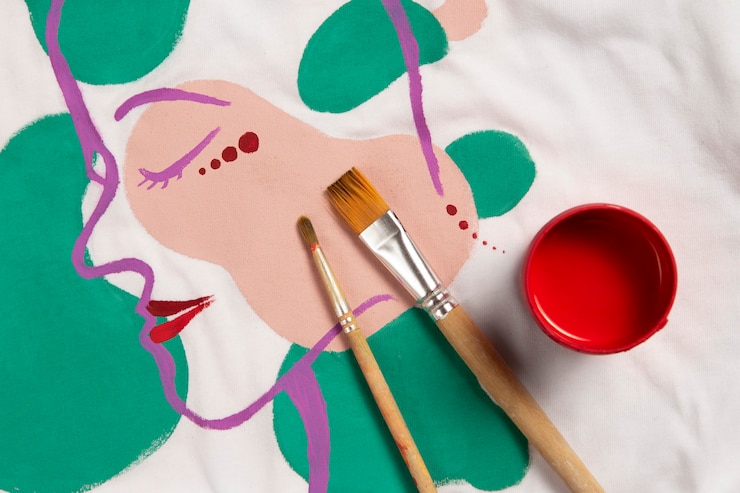 Gratis Foto geverfd effen wit t-shirt met kleurrijk dessin
