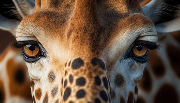 Gratis foto gevlekte giraf van dichtbij ziet er schattig uit buitenshuis gegenereerd door ai