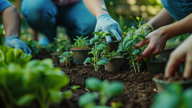 Gratis foto gezinslid in de tuin die samen planten