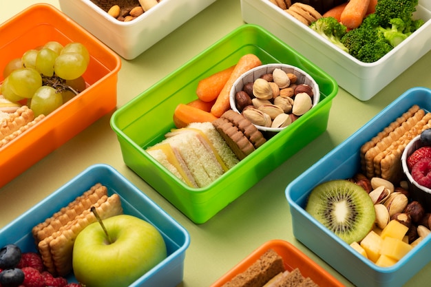 Gratis foto gezond eten lunchboxen arrangement