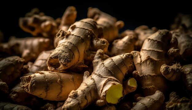 Gezond eten met verse biologische gemberwortel gegenereerd door AI