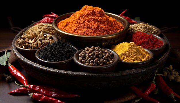 Gezond eten van een kleurrijke kom vegetarische currykruiden gegenereerd door kunstmatige intelligentie