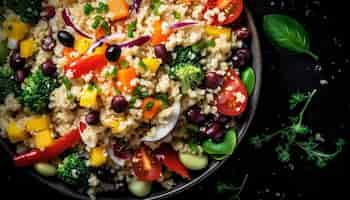 Gratis foto gezonde maaltijdsalade met quinoa, broccoli en tomaat gegenereerd door ai