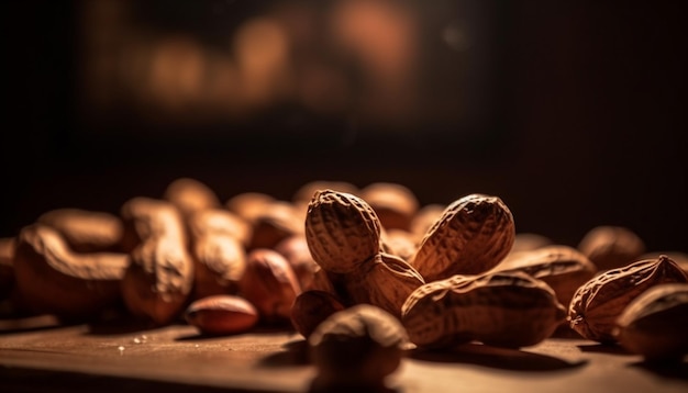 Gratis foto gezonde noten in een notendop op houten tafel generatieve ai