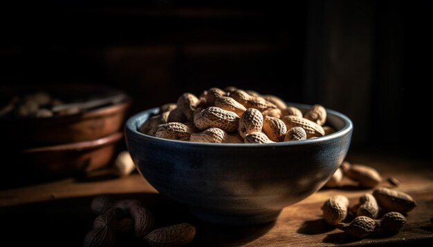 Gezonde snackkom met biologische notenvariëteit generatieve AI