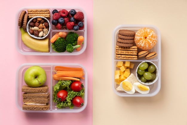 Gezonde voeding lunchboxen arrangement boven weergave