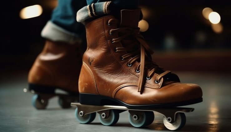 Gratis Foto glanzende leren sportschoenen op een houten vloer gegenereerd door ai