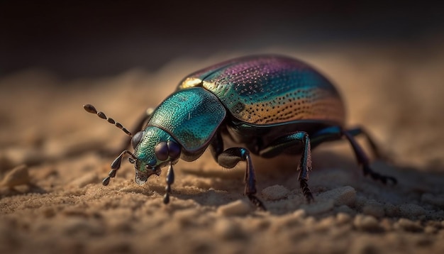 Gratis foto glanzende mestkever kruipt op groen blad gegenereerd door ai