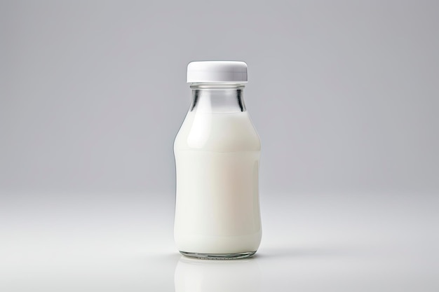 Glazen fles met geïsoleerde melk op witte achtergrond