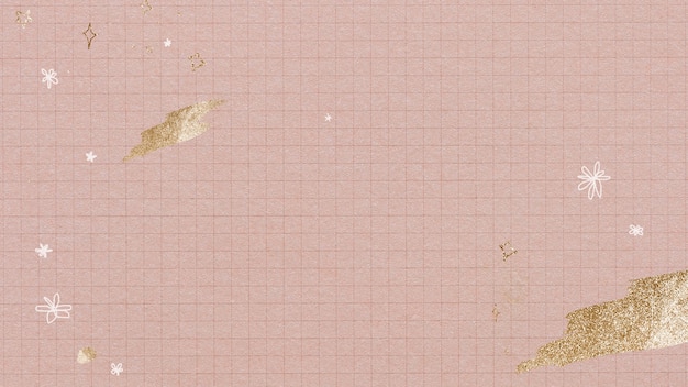 Glinsterende gouden penseelstreken op een roze rasterachtergrond