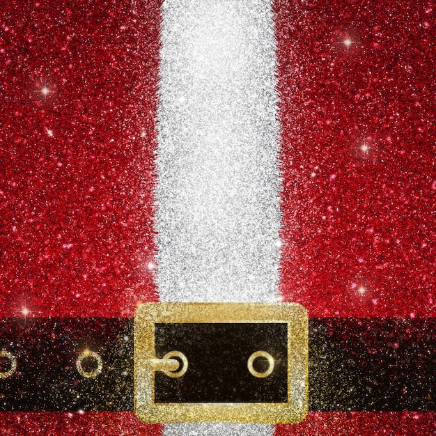 Glittery effect van een close-up van de vacht en de riem van de kerstman