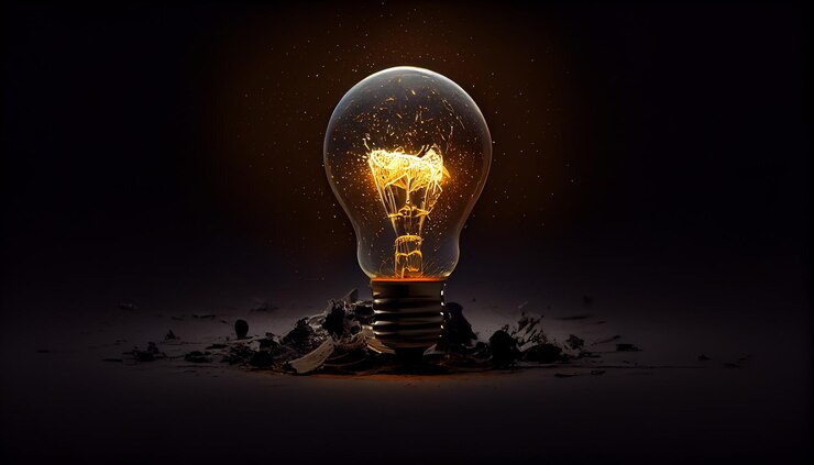 Gratis Foto gloeiend filament stimuleert creativiteit in donkere omgevingen gegenereerd door ai
