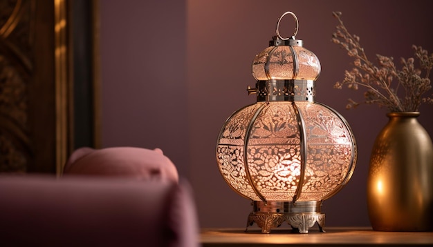 Gloeiende antieke lamp voegt elegantie toe aan de kamer gegenereerd door AI