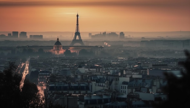 Gratis foto gloeiende skyline van de stad in de schemering verlicht gegenereerd door ai