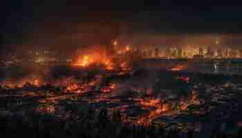 Gratis foto gloeiende wolkenkrabber ontsteekt inferno in stadsgezicht gegenereerd door ai