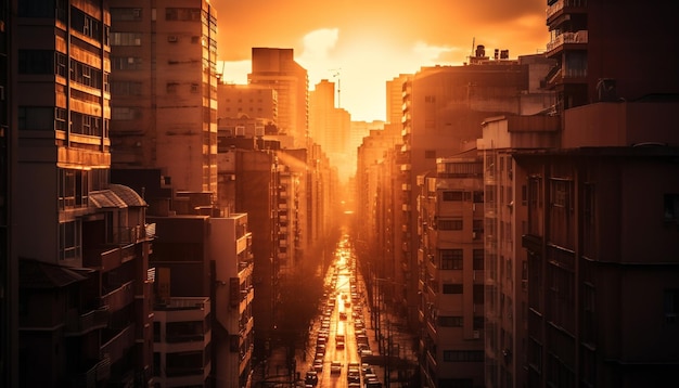 Gloeiende wolkenkrabbers verlichten de moderne skyline van de stad, gegenereerd door AI