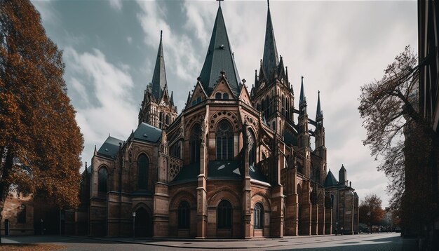 Gotisch kruis bovenop het oude oriëntatiepunt van de kathedraalstad gegenereerd door AI