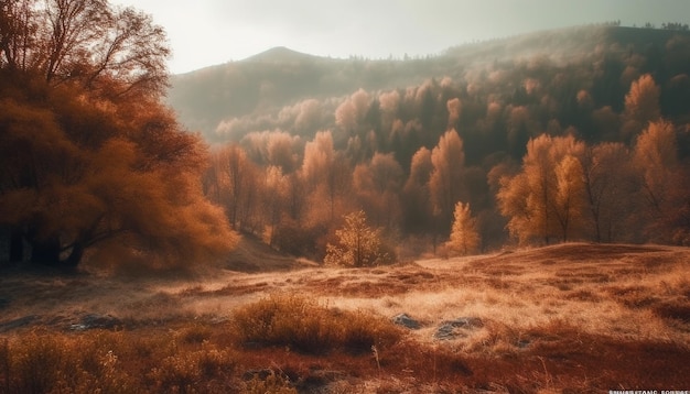 Gratis foto gouden bladeren op herfstbomen in het bos gegenereerd door ai