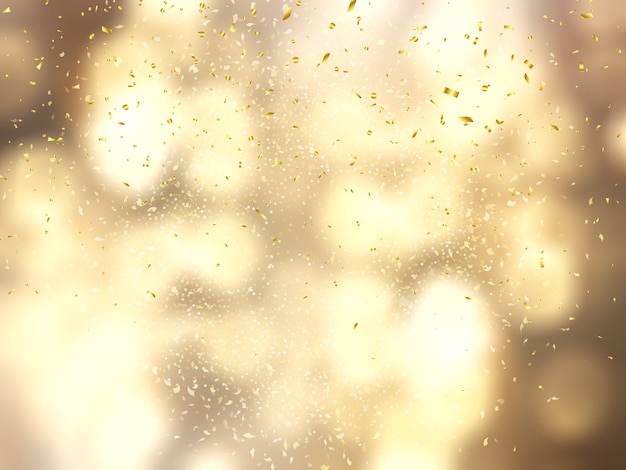Gouden confetti op bokeh lichten achtergrond