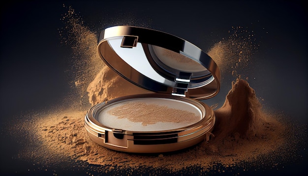 Gratis foto gouden gezichtspoeder make-up product cosmetische generatieve ai