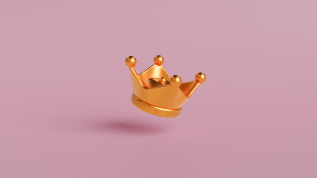 Gouden kroon op roze achtergrond met overwinning of succesconcept. Premium Foto