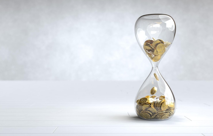 Gratis Foto gouden munt in de zandloper tijd is geld concept