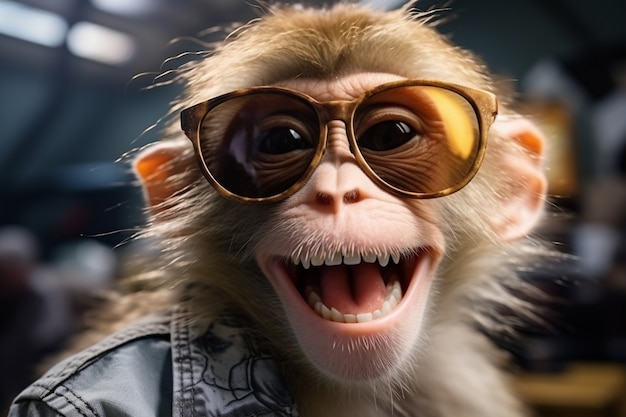 Gratis foto grappige aap met zonnebril in studio