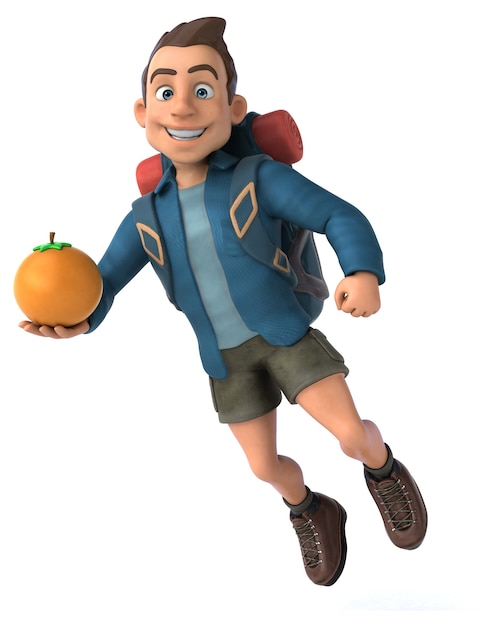 Grappige illustratie van een 3D cartoon backpacker