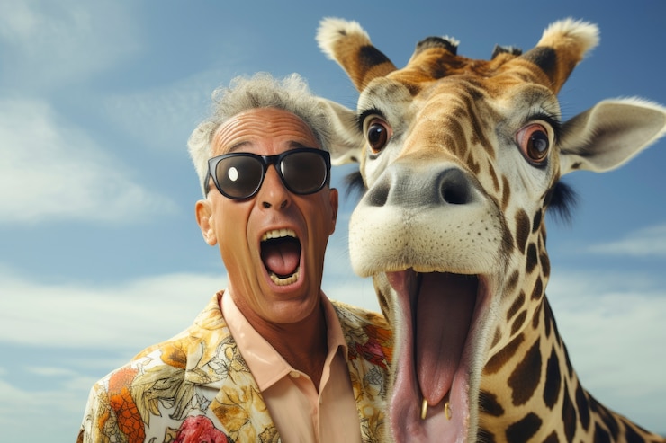 Gratis Foto grappige oude man met giraf.