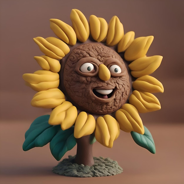 Gratis foto grappige zonnebloem gemaakt van klei 3d-rendering computer digitale tekening