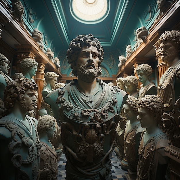 Gratis foto griekse bustes in tempel