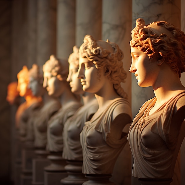 Gratis foto griekse bustes staan in de rij