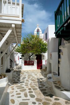 Griekse mykonos-straat op mykonos-eiland griekenland