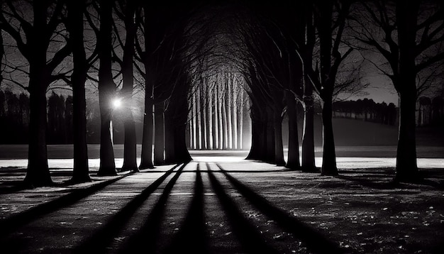 Griezelig boslandschap 's nachts oude silhouet tak generatieve AI