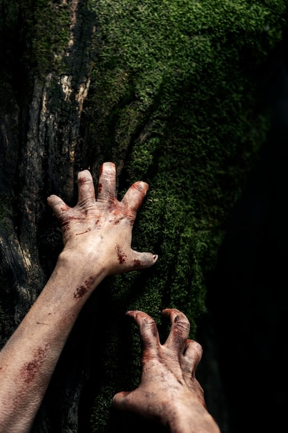 Gratis foto griezelige zombiehanden in de natuur