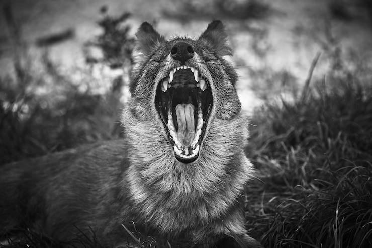 Gratis Foto grijswaardenopname van een wolf in de natuur