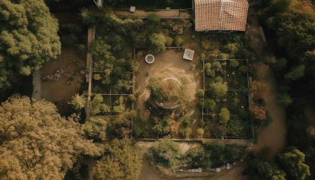 Groen landschap met bomenvijver en reflectie gegenereerd door AI