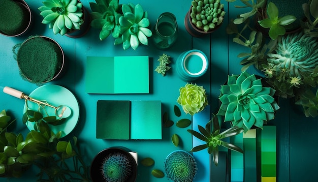 Gratis foto groene en blauwe bladeren sieren modern behangontwerp gegenereerd door ai