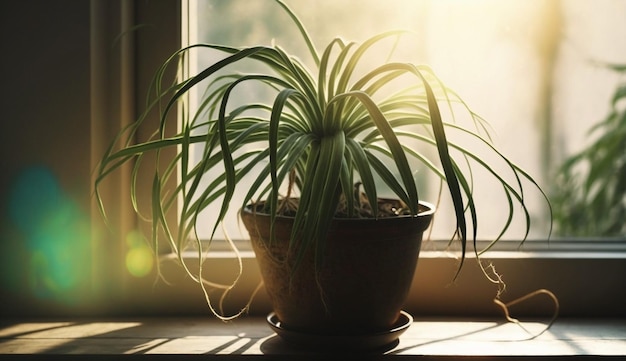 Gratis foto groene plant in vaas op houten tafel generatieve ai